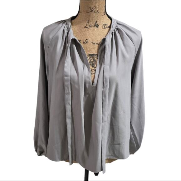 Antonio Melani Balloon Sleeve Gray Peasant Tie Neck Blouse‎ Size Small New - Picture 5 of 7